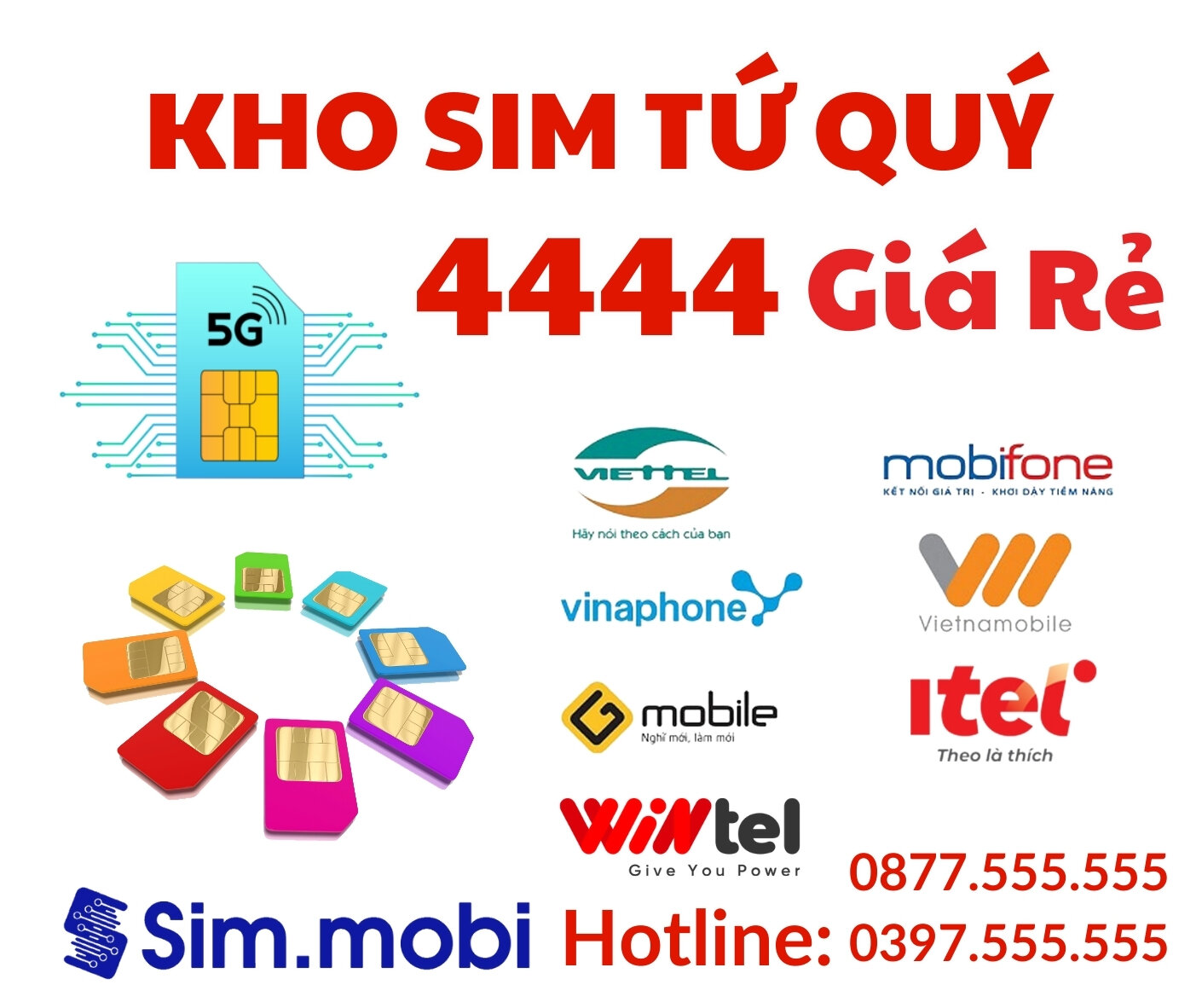 Kho Sim Tứ Quý 4444 Giá Rẻ - Sim.mobi