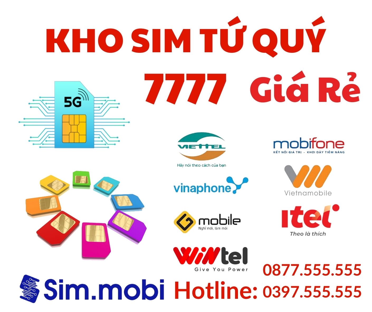 Kho Sim Tứ Quý 7777 Giá Rẻ - Sim.mobi